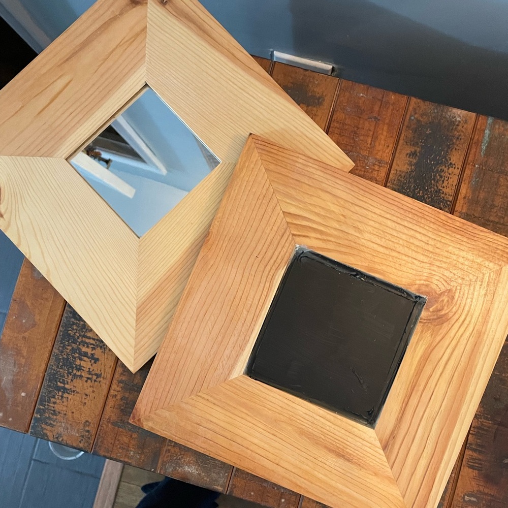 Wooden Square Mirrors identical. 8x8 in square. Nice upcycling project. Or not.